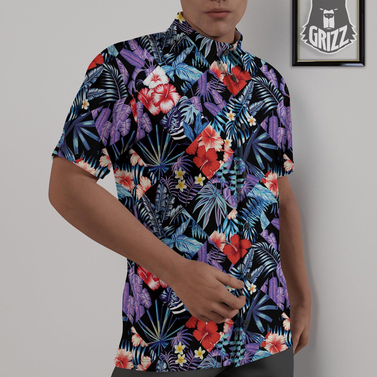 Patchwork Tropical Watercolor Print Pattern Untucked Shirts-grizzshop