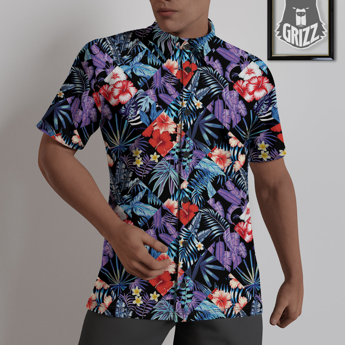 Patchwork Tropical Watercolor Print Pattern Untucked Shirts-grizzshop