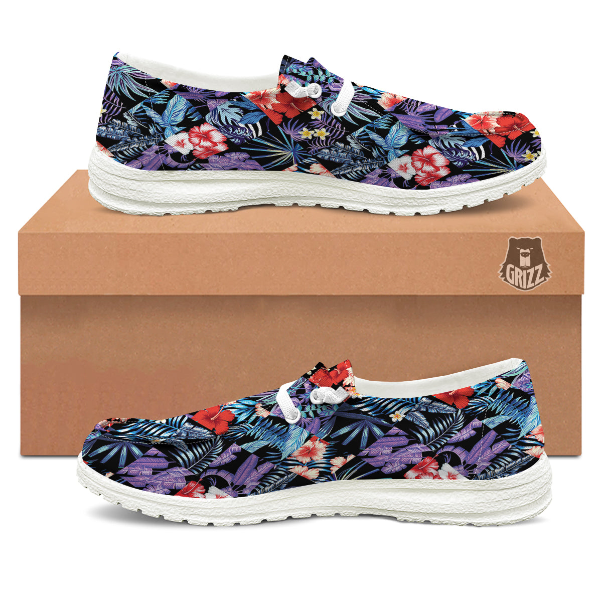 Patchwork Tropical Watercolor Print Pattern White Loafers-grizzshop