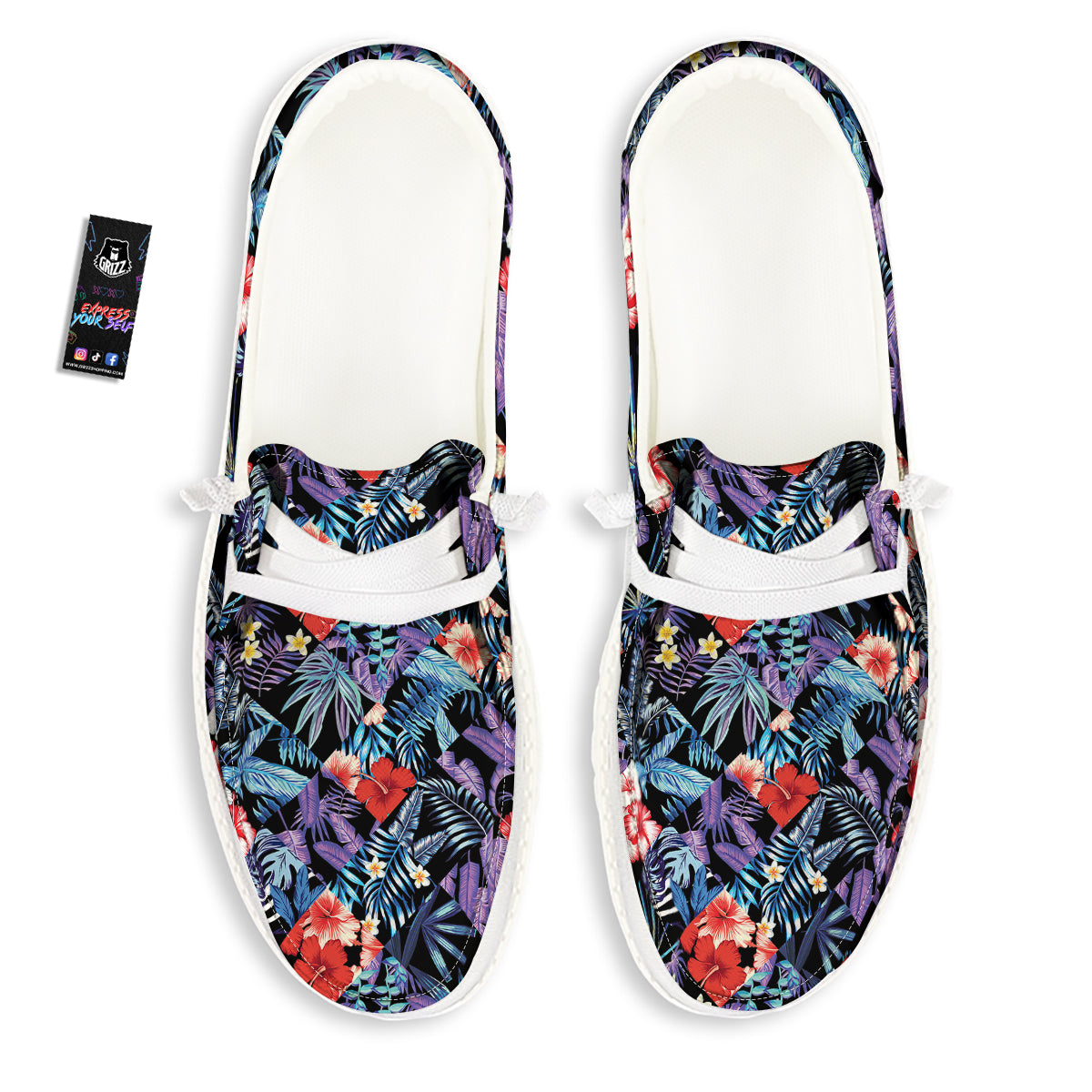 Patchwork Tropical Watercolor Print Pattern White Loafers-grizzshop