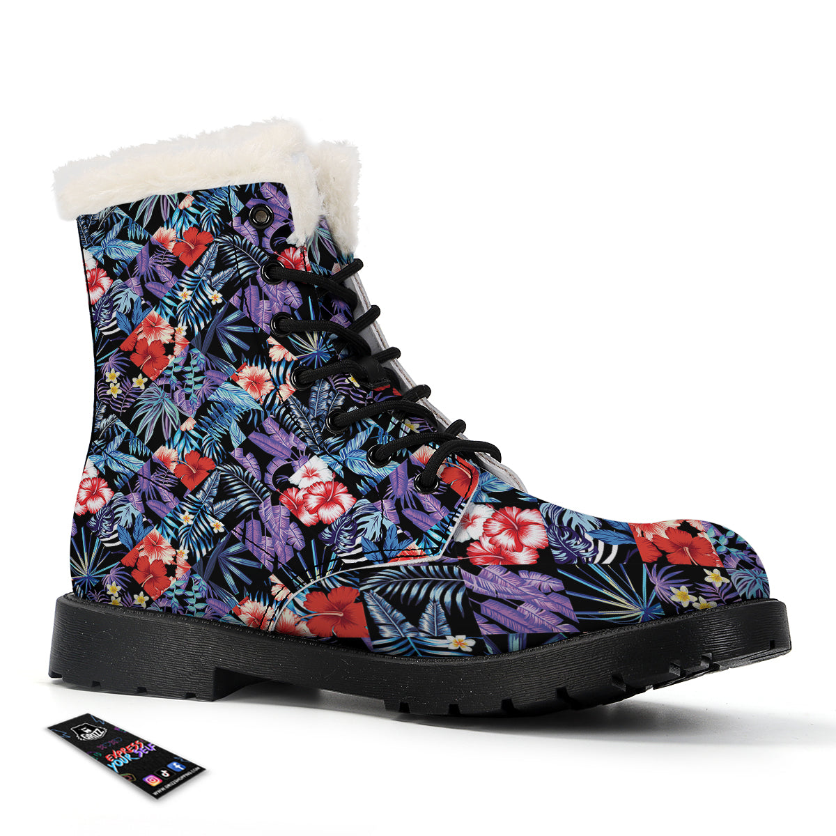 Patchwork Tropical Watercolor Print Pattern Winter Boots-grizzshop