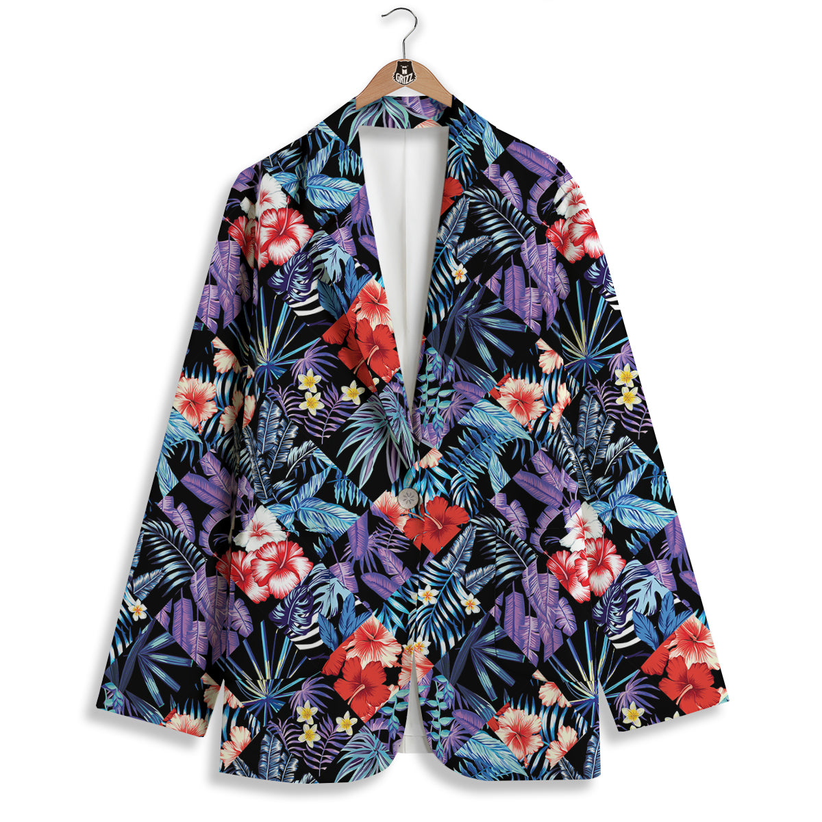 Patchwork Tropical Watercolor Print Pattern Women's Blazer-grizzshop