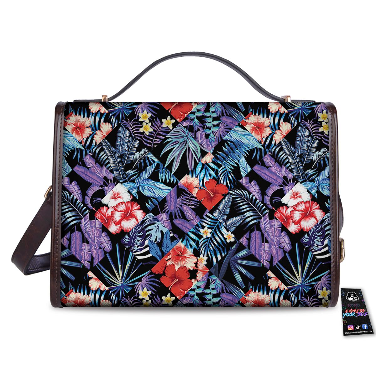 Patchwork Tropical Watercolor Print Pattern Women's Satchel Bag-grizzshop