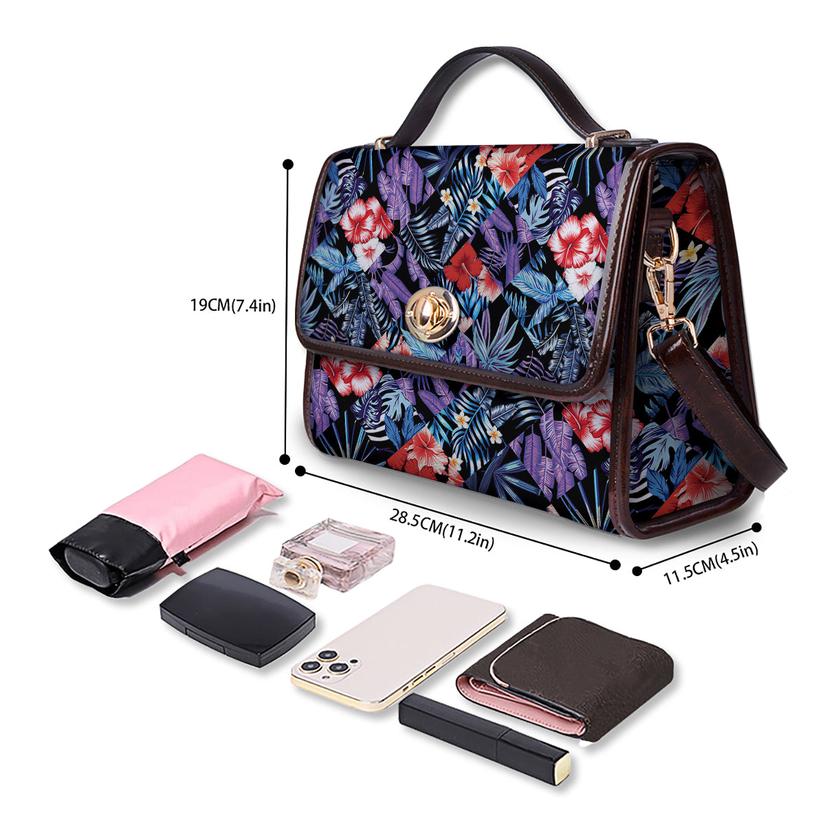 Patchwork Tropical Watercolor Print Pattern Women's Satchel Bag-grizzshop
