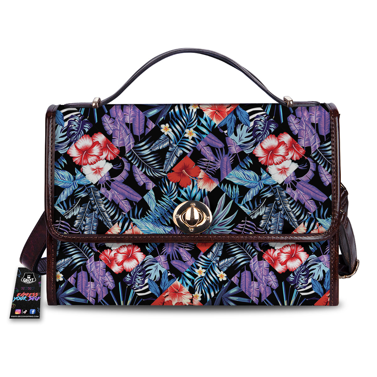 Patchwork Tropical Watercolor Print Pattern Women's Satchel Bag-grizzshop