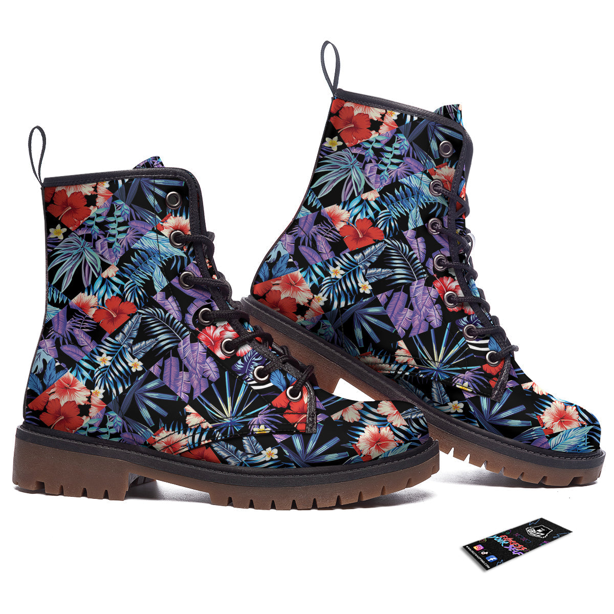Patchwork Tropical Watercolor Print Pattern Work Boots-grizzshop