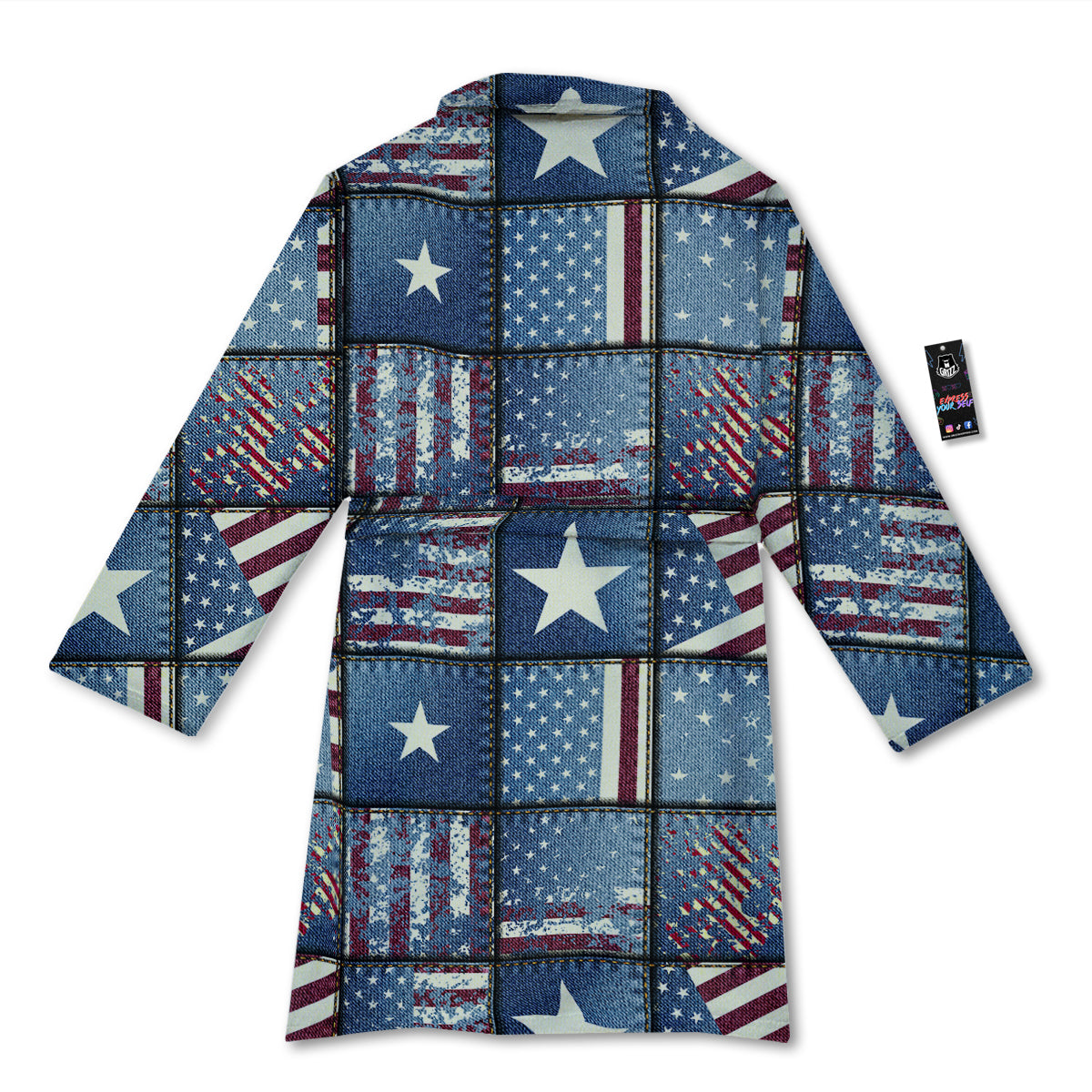 Patchwork USA Denim Print Pattern Bathrobe-grizzshop