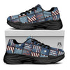 Patchwork USA Denim Print Pattern Black Chunky Shoes-grizzshop