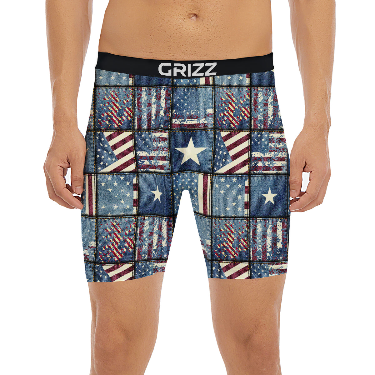 Patchwork USA Denim Print Pattern Boxer Briefs-grizzshop