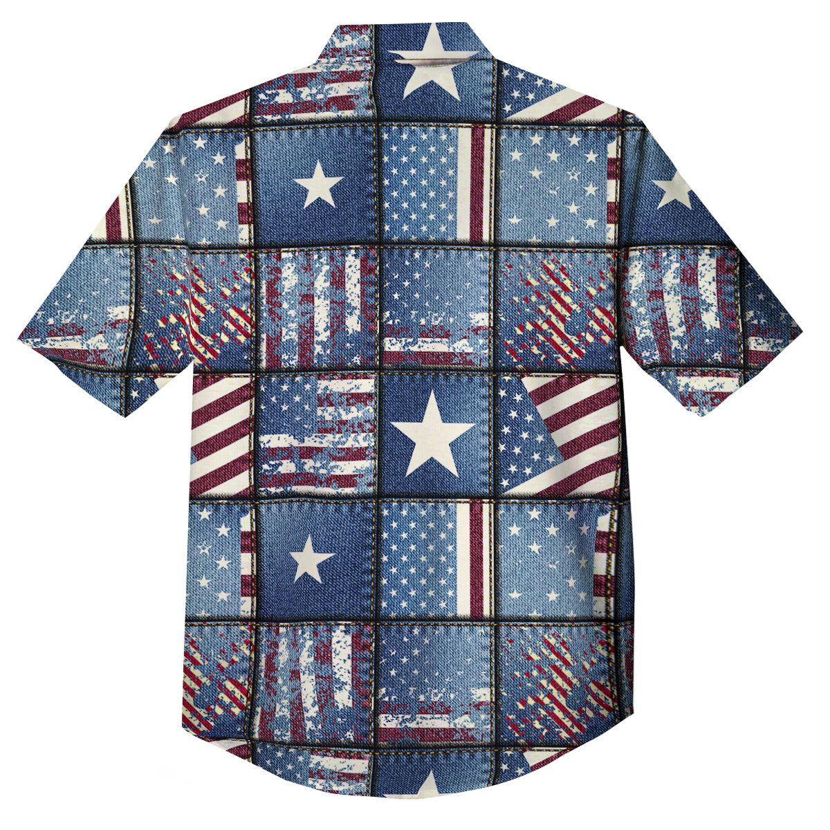 Patchwork USA Denim Print Pattern Button Up Shirt-grizzshop