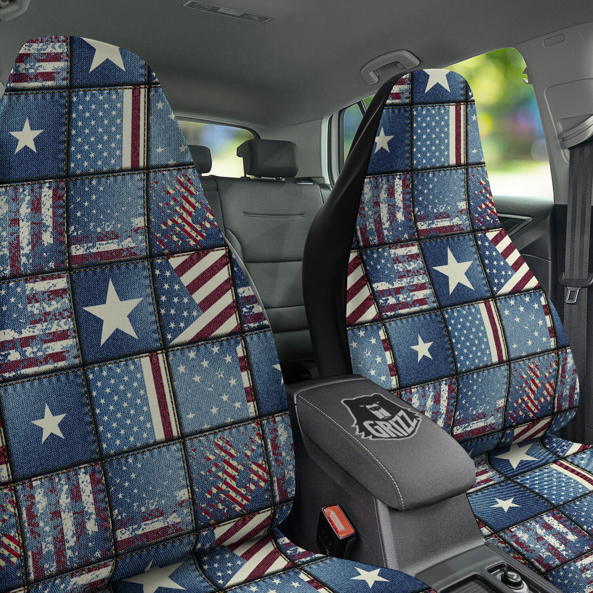 Patchwork USA Denim Print Pattern Car Seat Covers-grizzshop