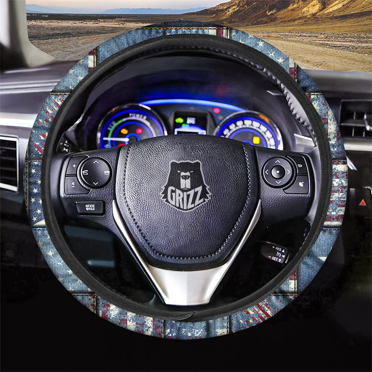 Patchwork USA Denim Print Pattern Car Steering Wheel Cover-grizzshop