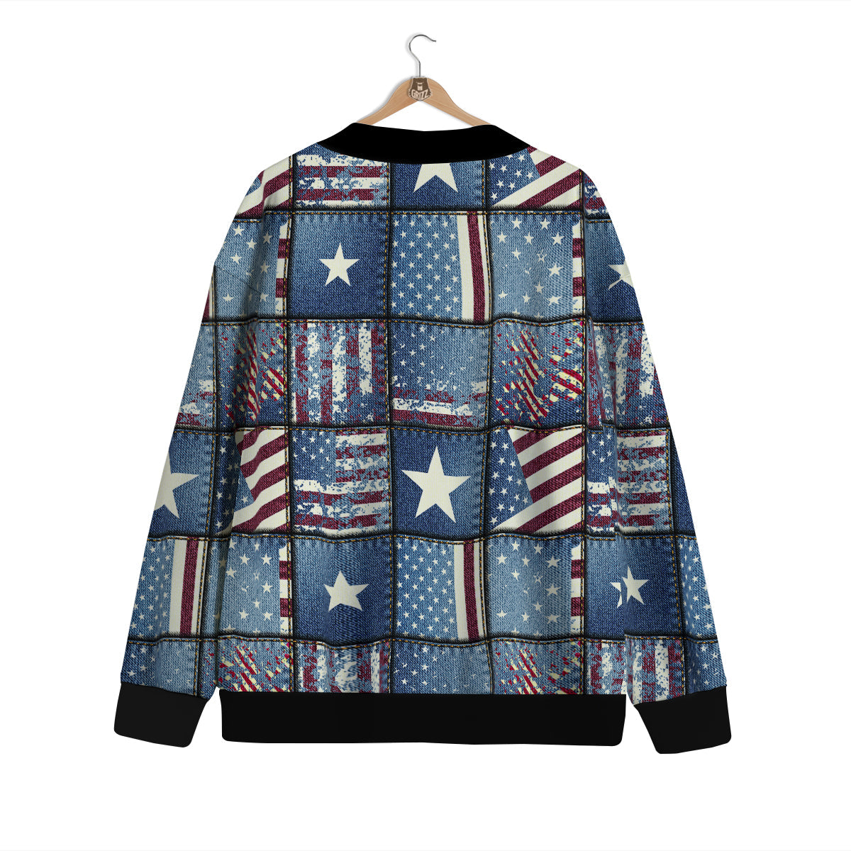 Patchwork USA Denim Print Pattern Cardigan-grizzshop