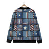 Patchwork USA Denim Print Pattern Cardigan-grizzshop