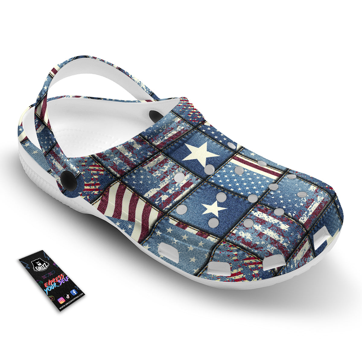 Patchwork USA Denim Print Pattern Clog-grizzshop