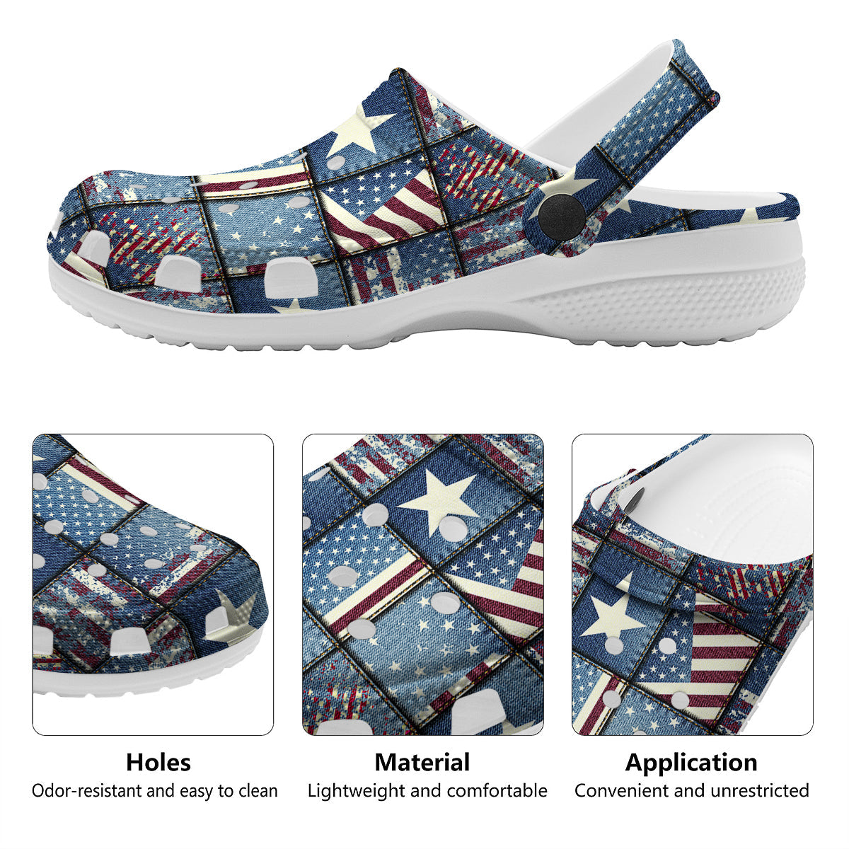 Patchwork USA Denim Print Pattern Clog-grizzshop