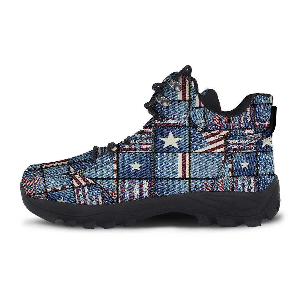 Patchwork USA Denim Print Pattern Hiking Shoes-grizzshop