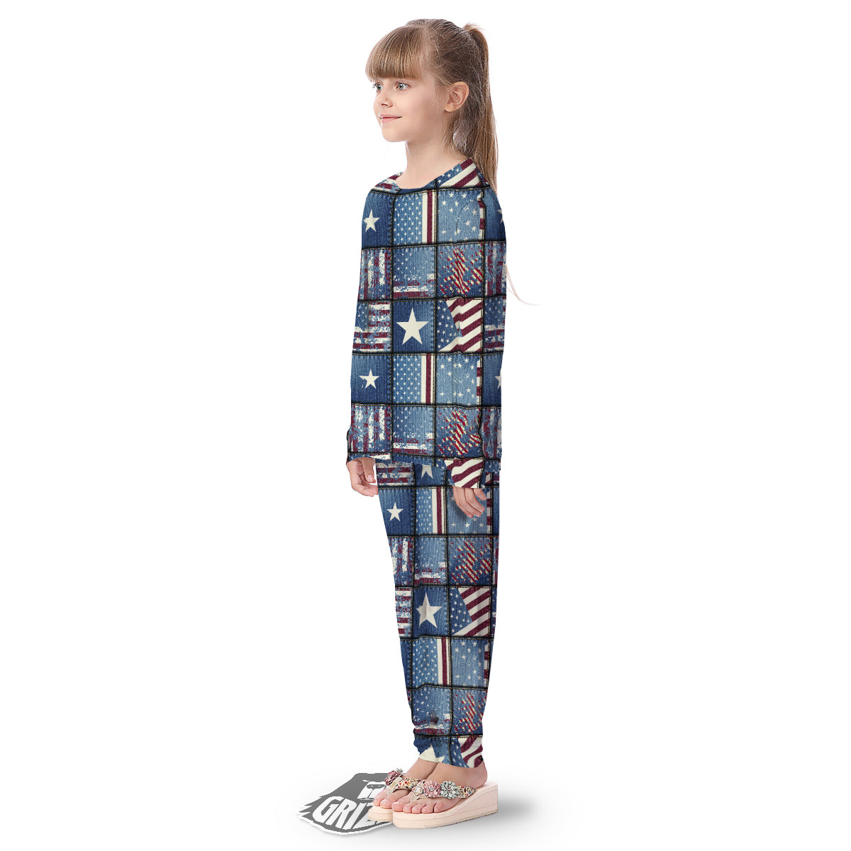 Patchwork USA Denim Print Pattern Kid's Pajamas-grizzshop