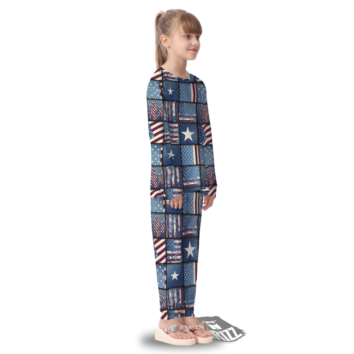 Patchwork USA Denim Print Pattern Kid's Pajamas-grizzshop