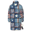 Patchwork USA Denim Print Pattern Long Down Jacket-grizzshop