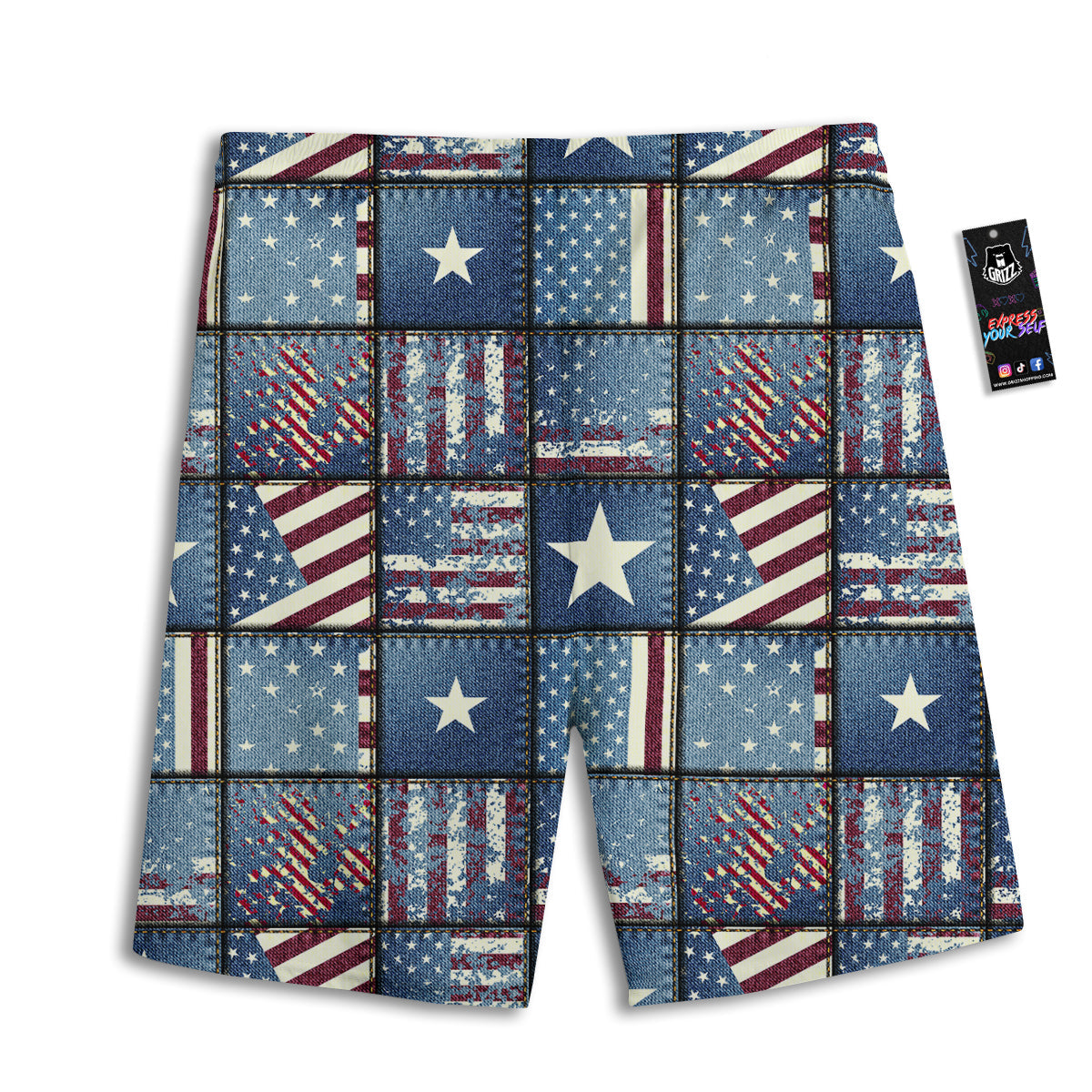 Patchwork USA Denim Print Pattern Men's Athletic Shorts