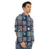 Patchwork USA Denim Print Pattern Men's Dress Shirts-grizzshop