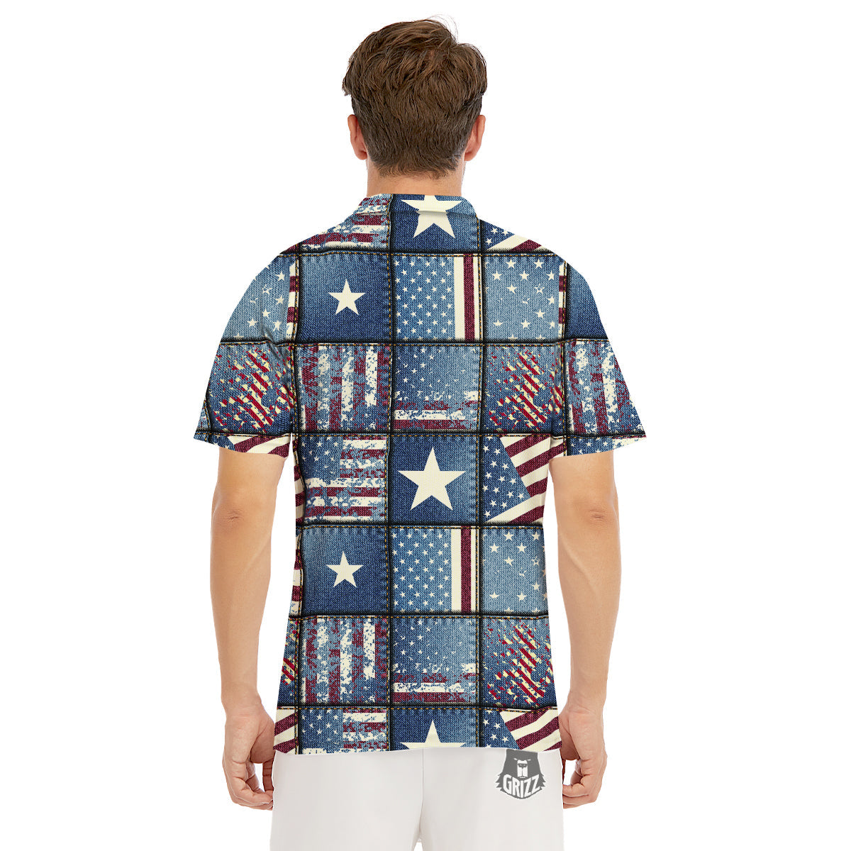 Patchwork USA Denim Print Pattern Men's Golf Shirts-grizzshop