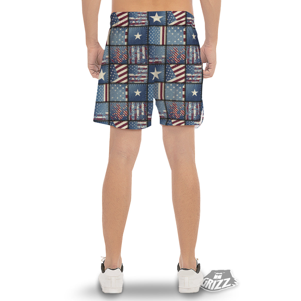 Patchwork USA Denim Print Pattern Men's Gym Shorts-grizzshop