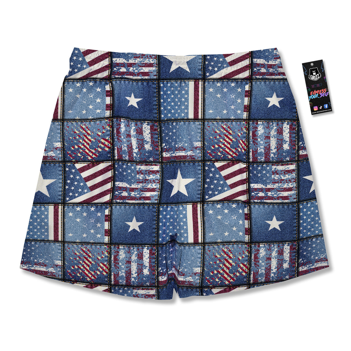 Patchwork USA Denim Print Pattern Men's Running Shorts-grizzshop