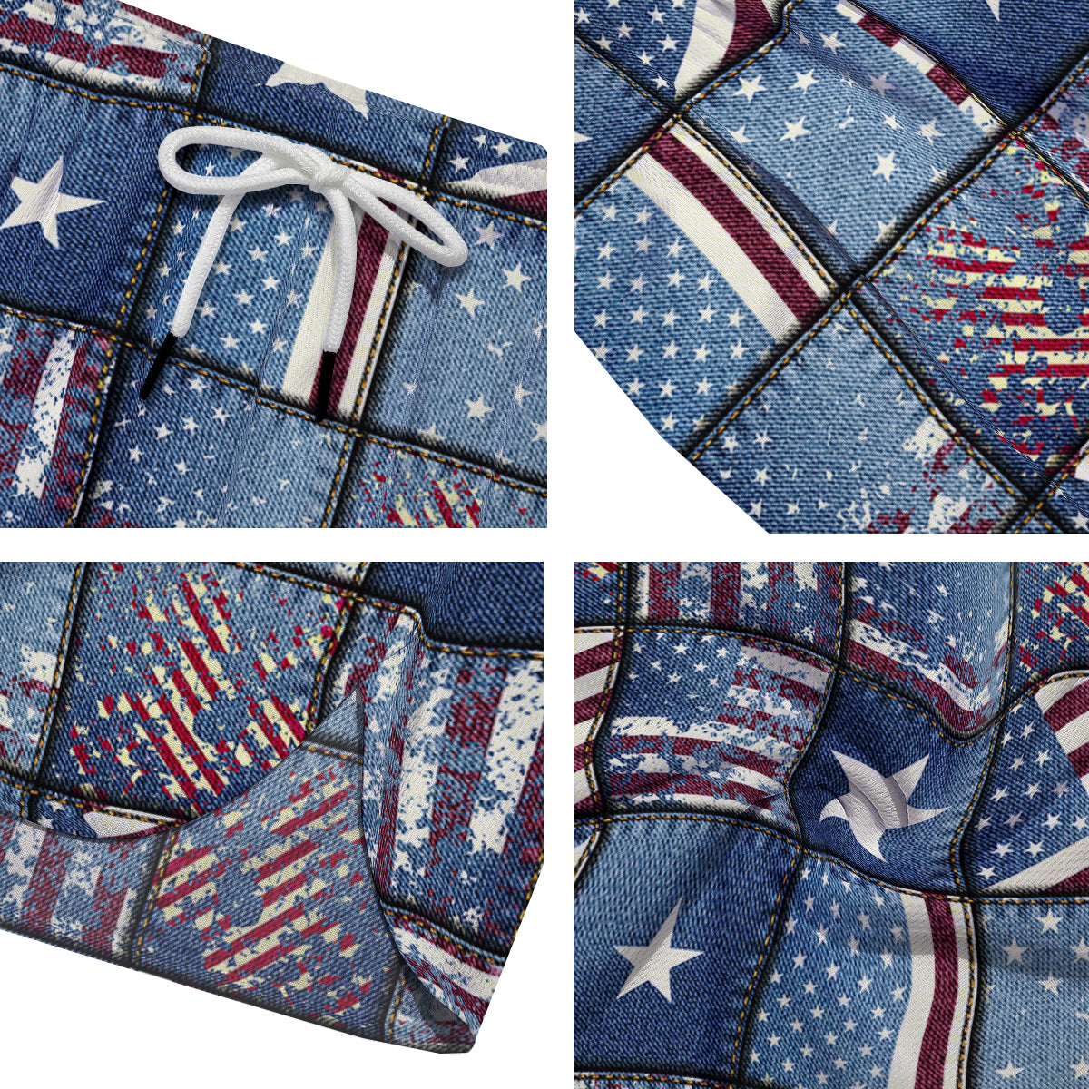 Patchwork USA Denim Print Pattern Men's Running Shorts-grizzshop