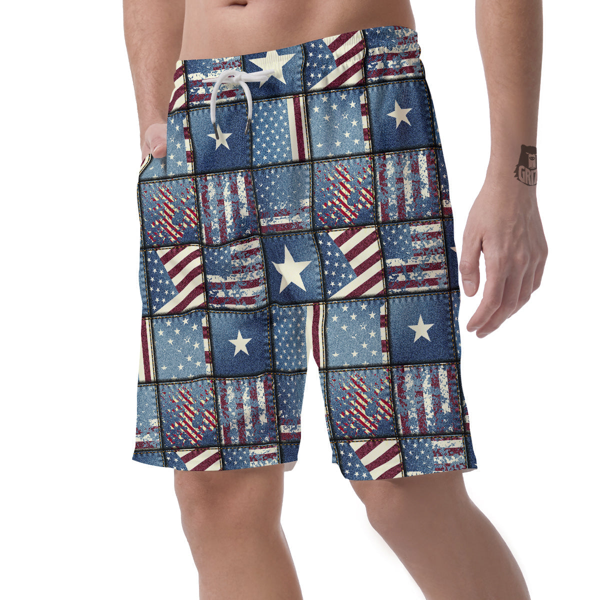 Patchwork USA Denim Print Pattern Men's Shorts-grizzshop