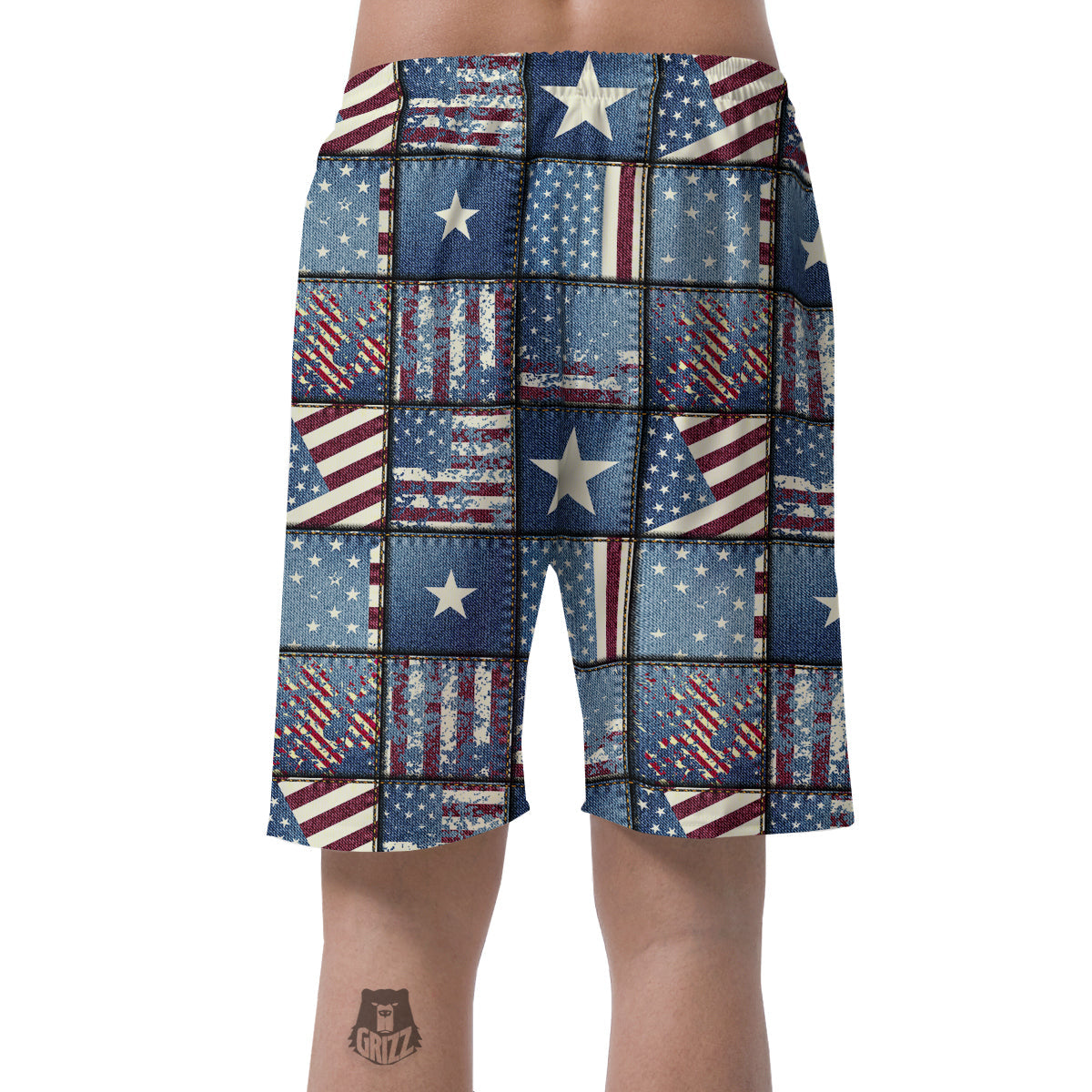 Patchwork USA Denim Print Pattern Men's Shorts-grizzshop