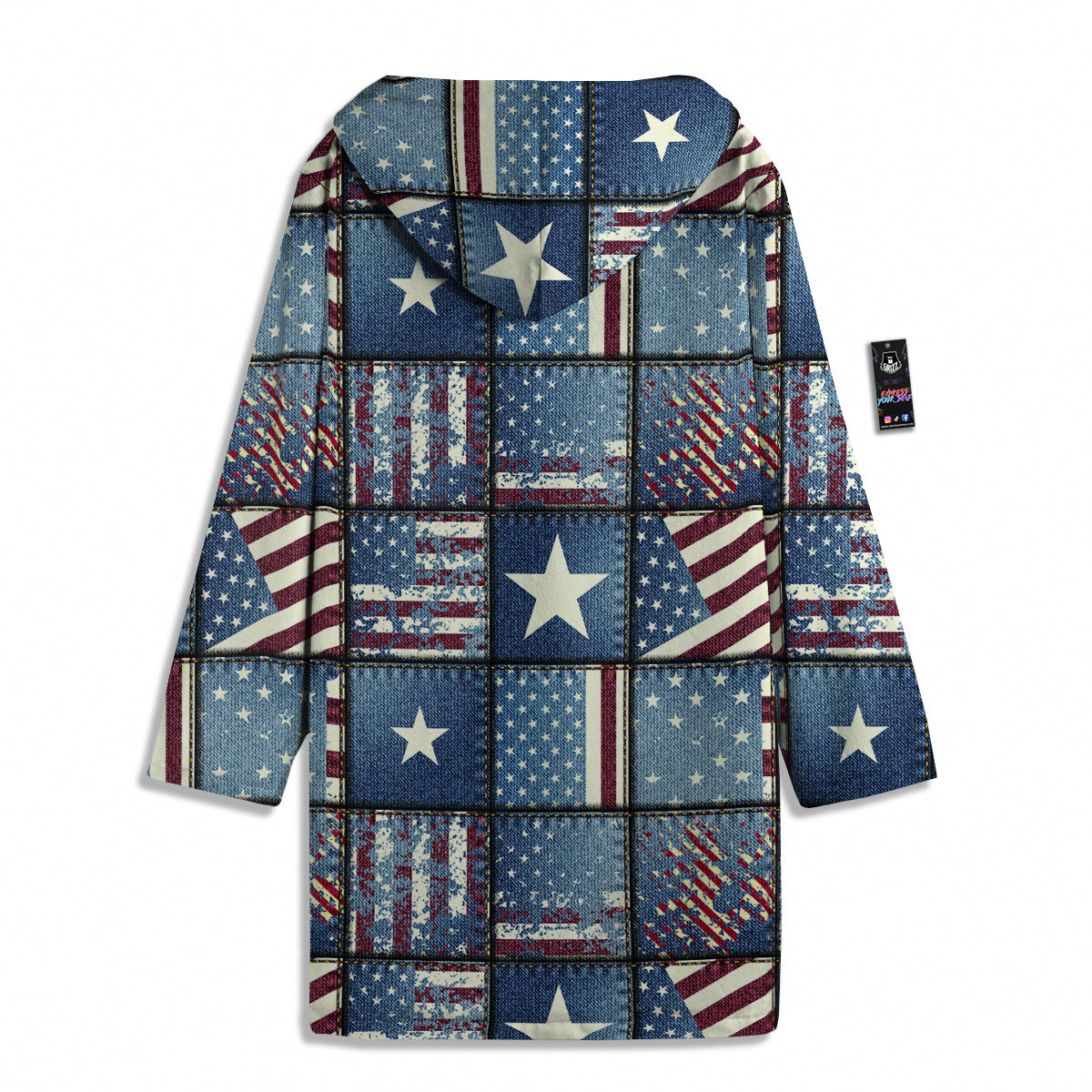 Patchwork USA Denim Print Pattern Men's Windbreaker Jacket-grizzshop