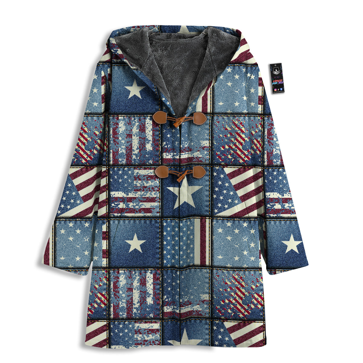 Patchwork USA Denim Print Pattern Men's Windbreaker Jacket-grizzshop