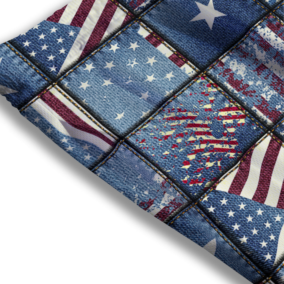 Patchwork USA Denim Print Pattern Mesh Shorts-grizzshop