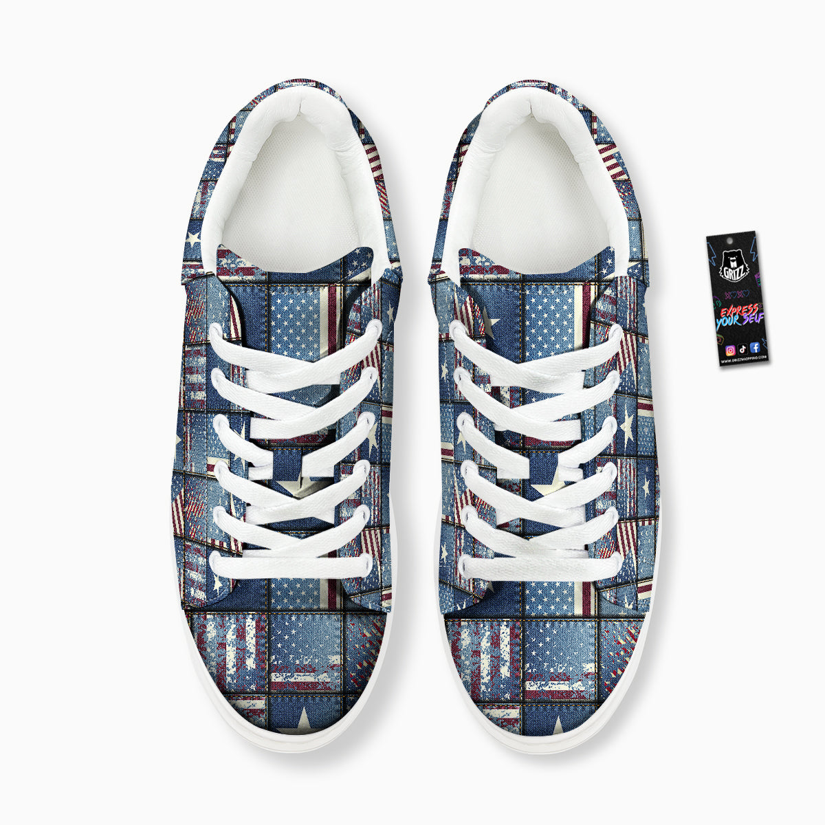 Patchwork USA Denim Print Pattern Platform Shoes-grizzshop