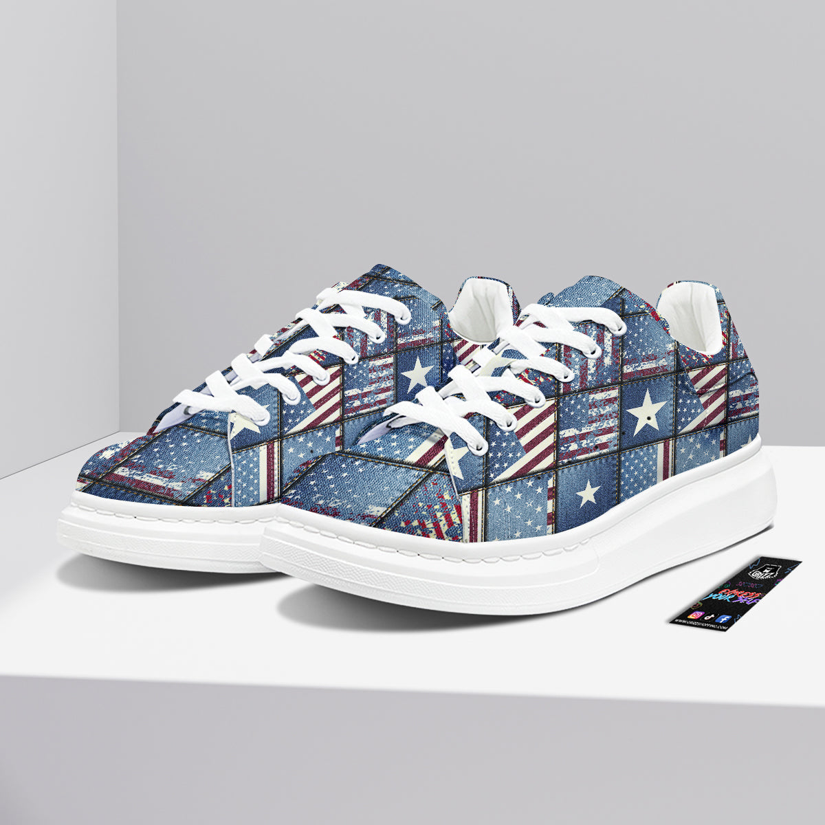 Patchwork USA Denim Print Pattern Platform Shoes-grizzshop