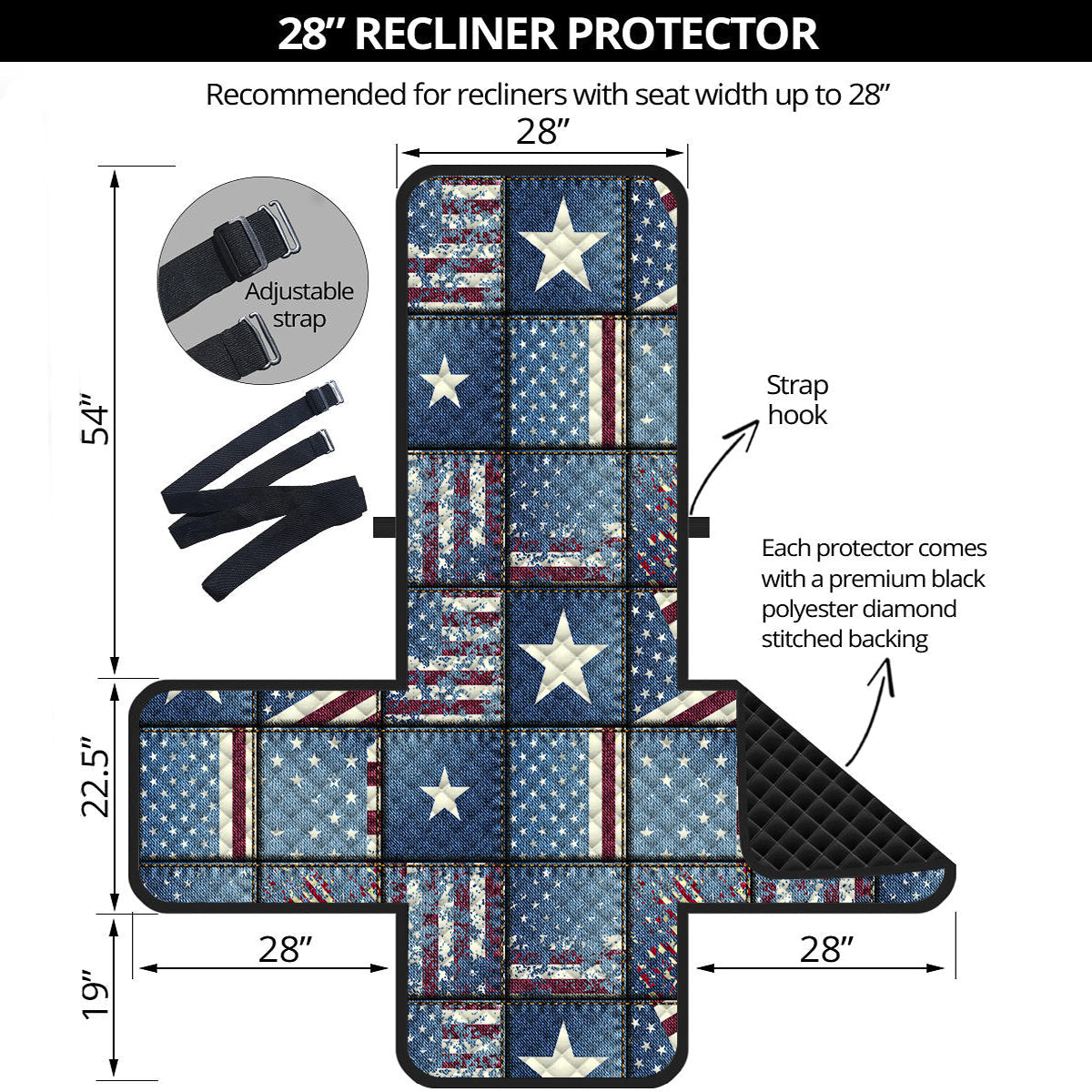 Patchwork USA Denim Print Pattern Recliner Protector-grizzshop