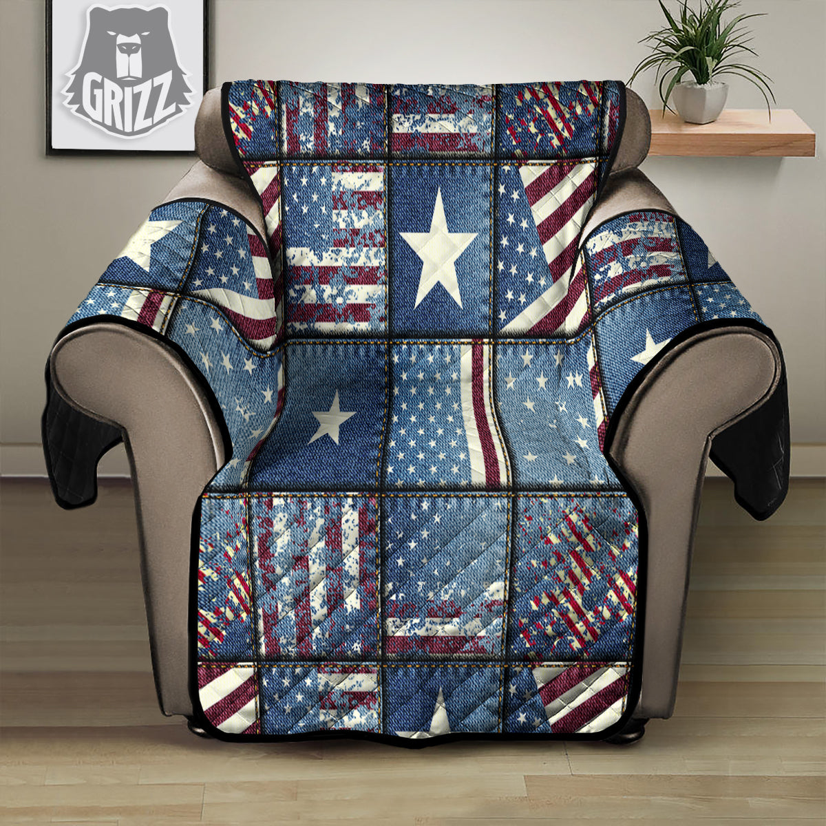 Patchwork USA Denim Print Pattern Recliner Protector-grizzshop