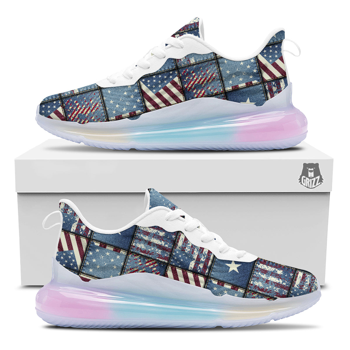 Patchwork USA Denim Print Pattern Running Sneakers-grizzshop