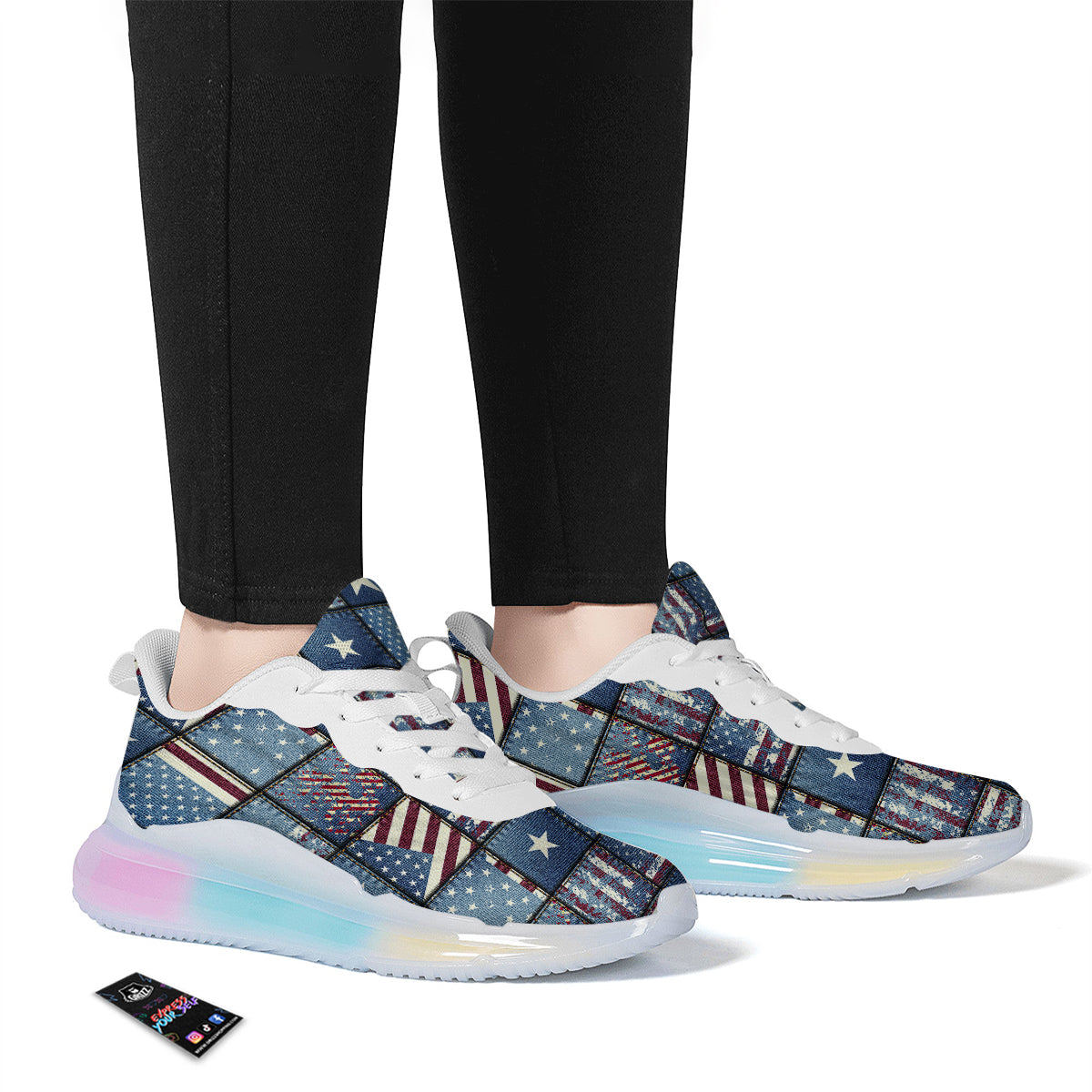 Patchwork USA Denim Print Pattern Running Sneakers-grizzshop