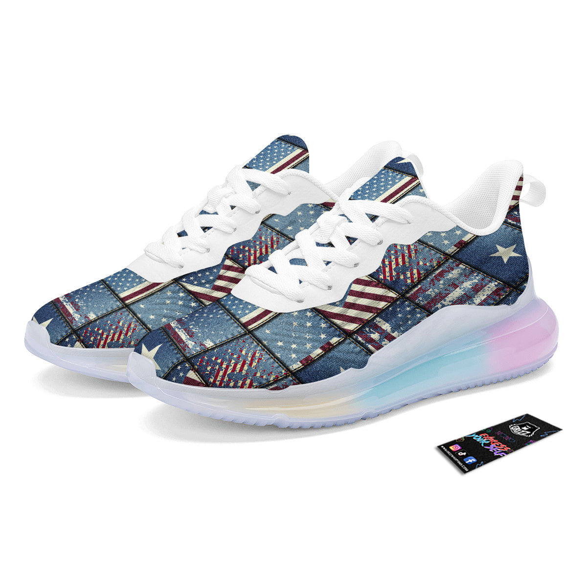 Patchwork USA Denim Print Pattern Running Sneakers-grizzshop