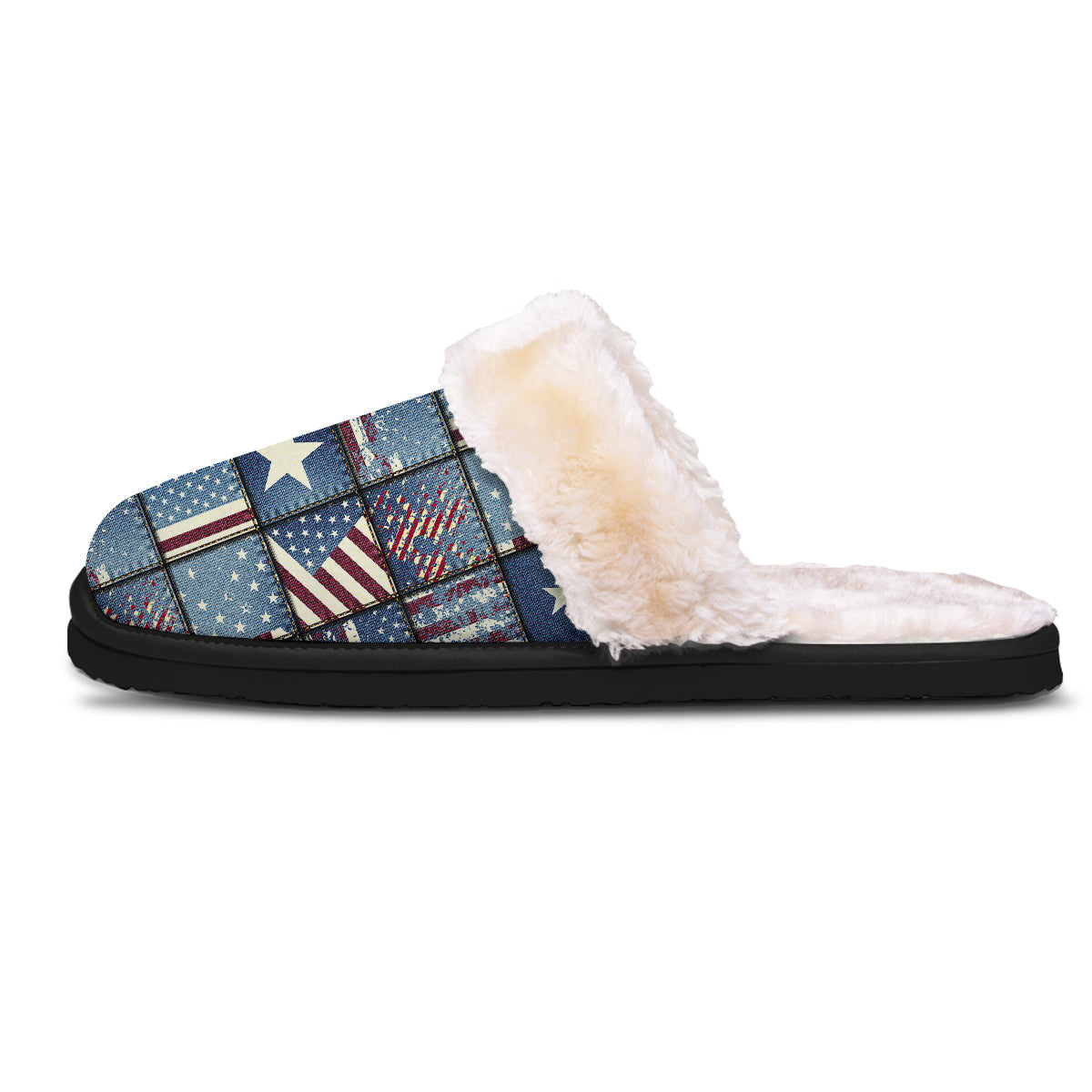 Patchwork USA Denim Print Pattern Slippers-grizzshop