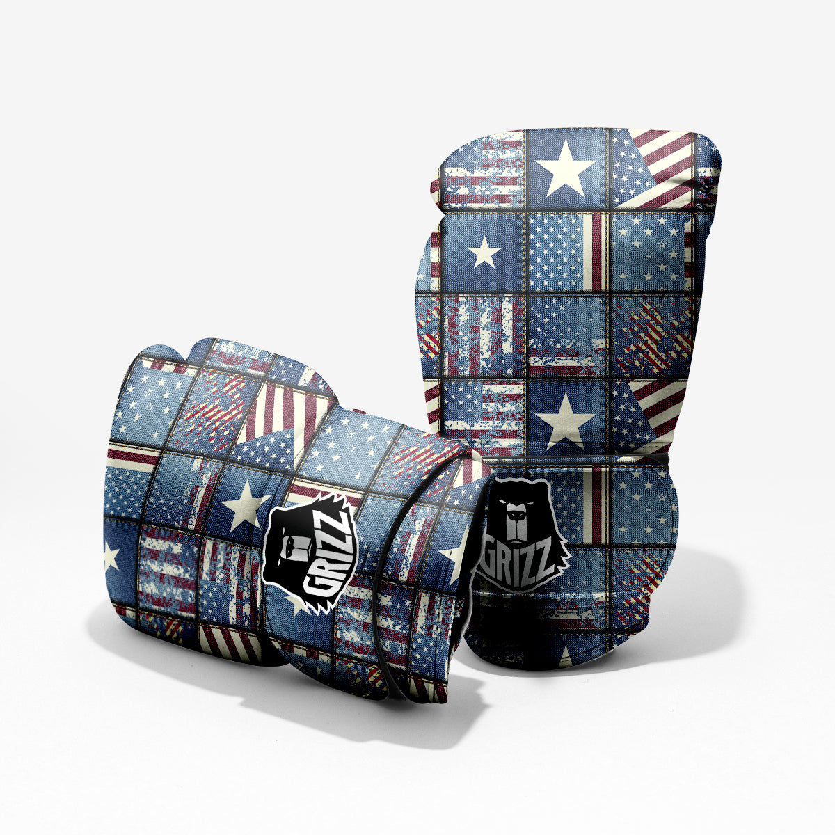 Patchwork USA Denim Print Pattern Pro Boxing Glove