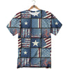 Patchwork USA Denim Print Pattern T-Shirt-grizzshop