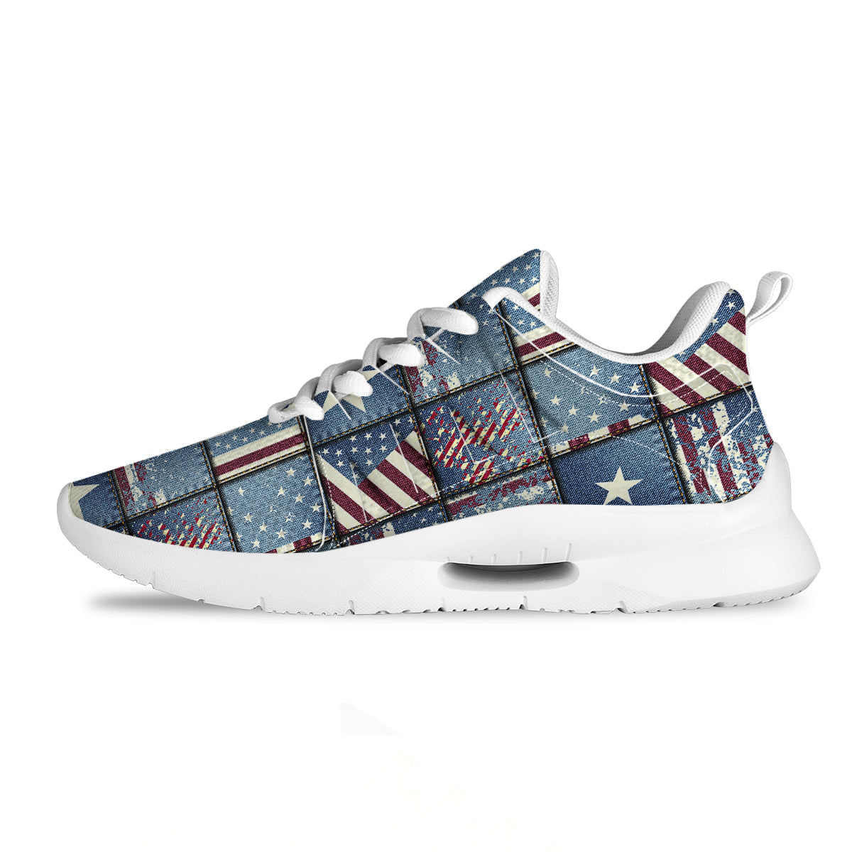 Patchwork USA Denim Print Pattern Tennis Shoes-grizzshop