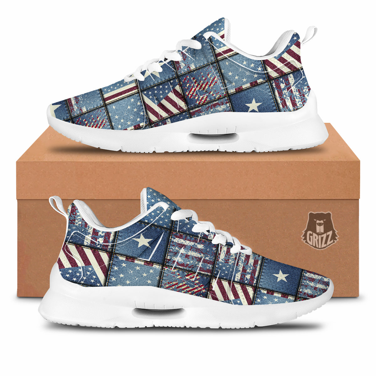 Patchwork USA Denim Print Pattern Tennis Shoes-grizzshop