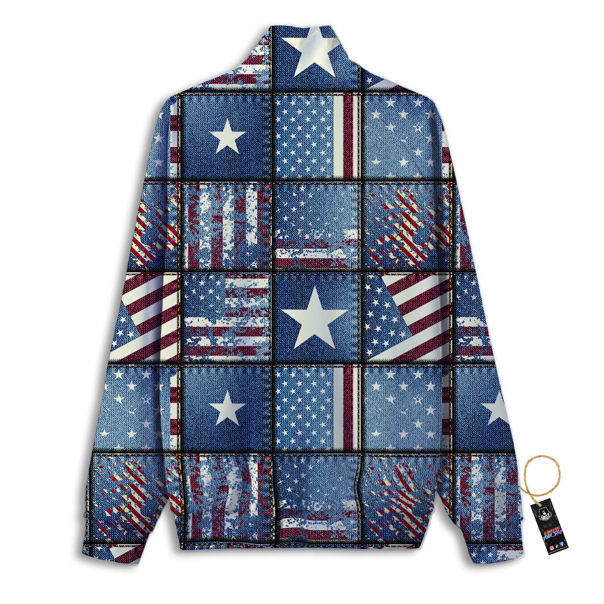 Patchwork USA Denim Print Pattern Track Jacket-grizzshop