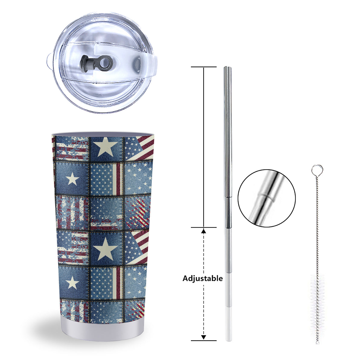 Patchwork USA Denim Print Pattern Tumbler-grizzshop