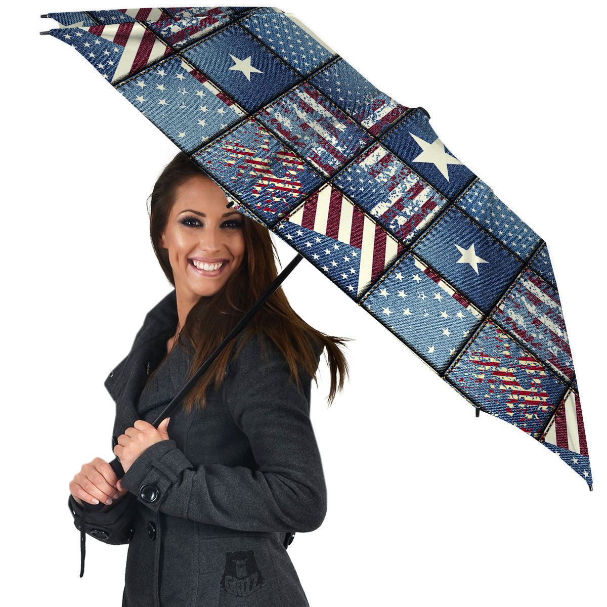 Patchwork USA Denim Print Pattern Umbrella-grizzshop